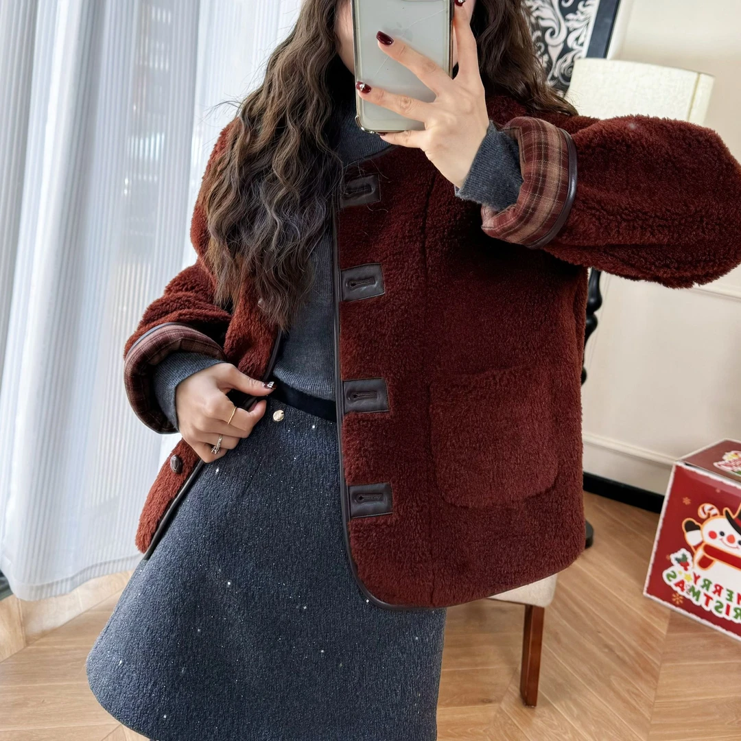 【PGXIAOM】mini定制酒红色毛毛外套WT9396