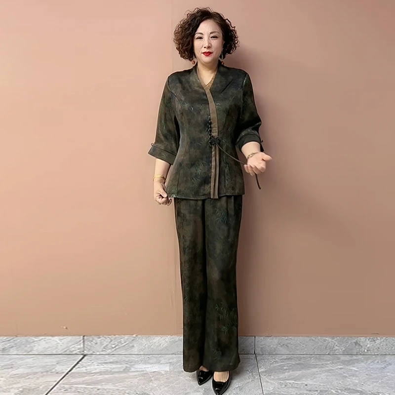 夏季新款中老年妈妈装外套上衣时尚洋气宽松显瘦阔太太气质两件套