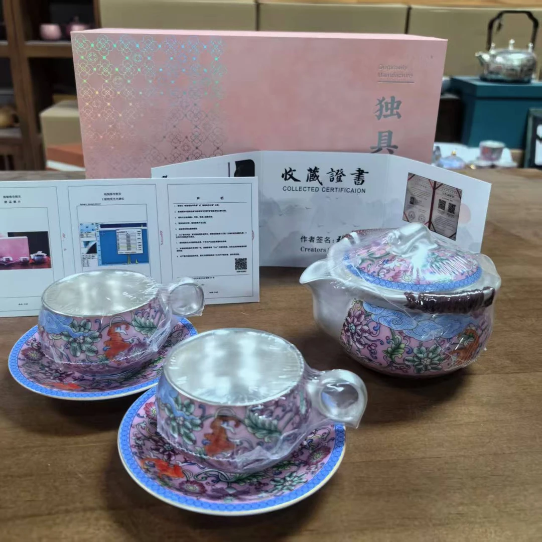 999银法兰彩万花手抓宝瓶独具匠心茶具套装1088