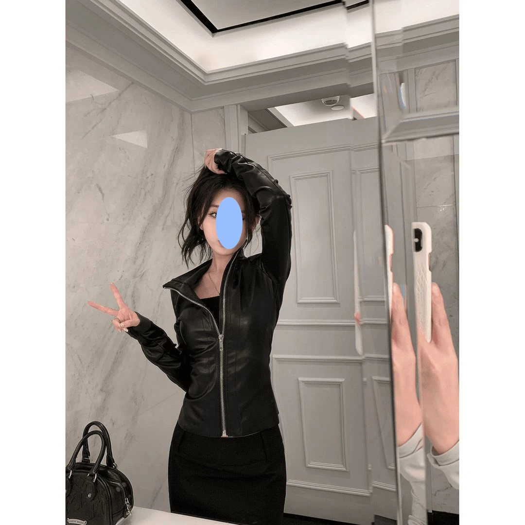 2025秋季新款黑色修身显瘦皮衣女外套弹力百搭时尚潮