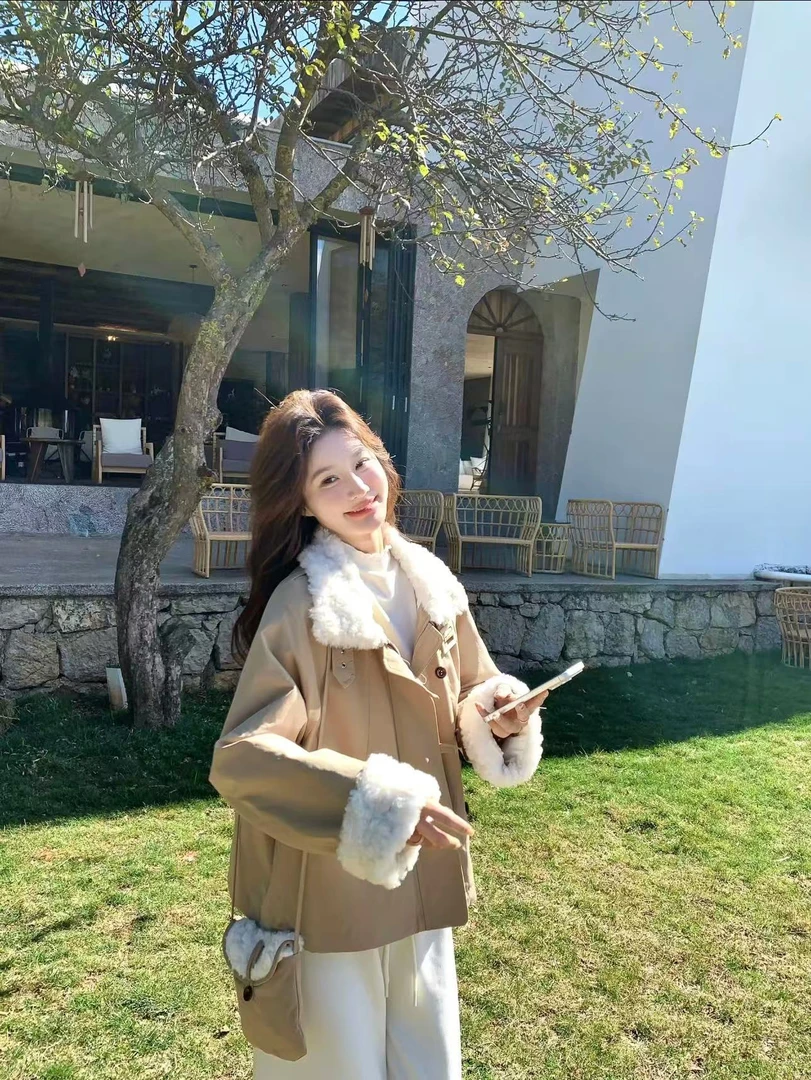 韩版加绒加厚卡其色冬季新款翻领长袖保暖常规款小个子宽松棉服