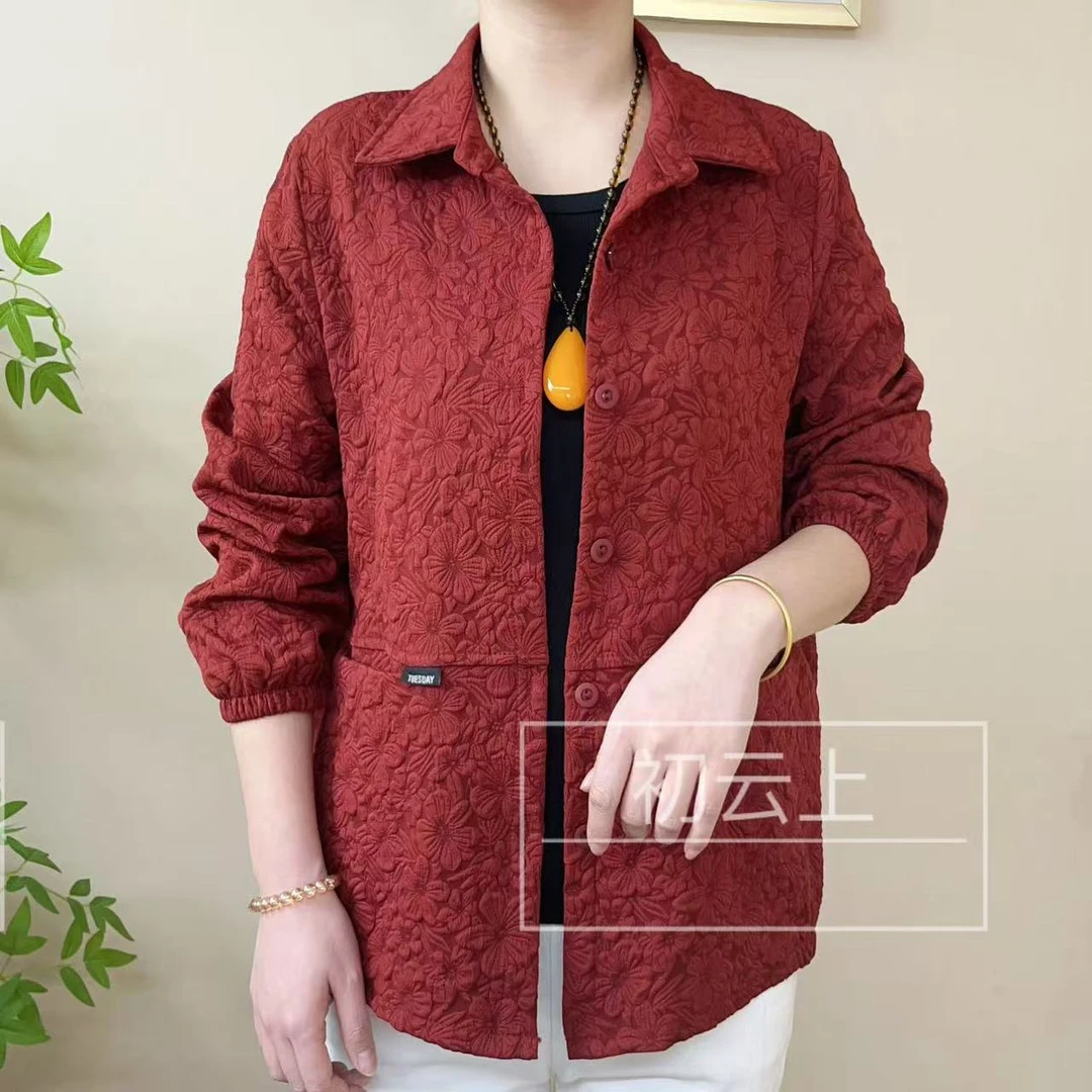 [金标版本]春季女士翻领外套长袖外搭洋气百搭宽松上衣妈妈春装潮