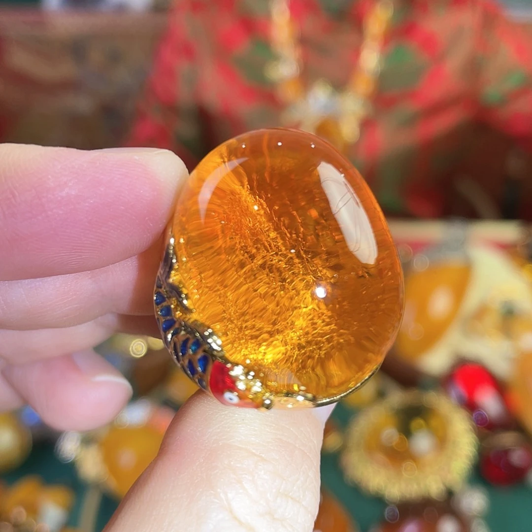 琥珀戒指银S925镀金镶嵌