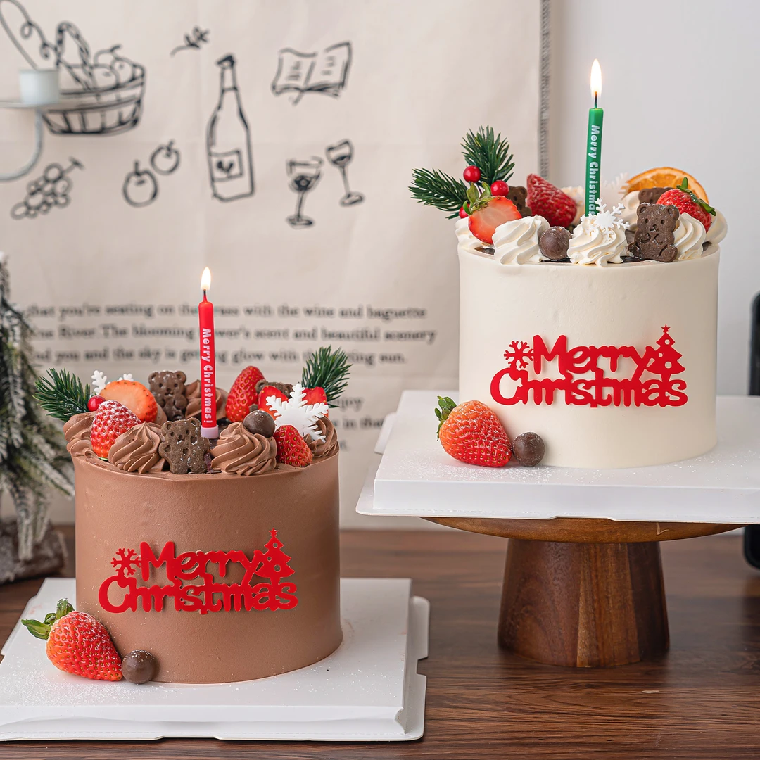 2026圣诞节快乐蛋糕装饰亚克力插牌平安夜派对甜品台松果雪花插件