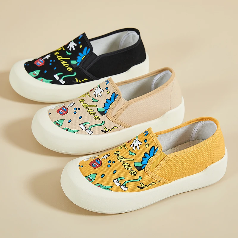 春秋帆布鞋一脚蹬舒适百搭厚底增高鞋透气不闷脚轻便豆豆鞋休闲鞋