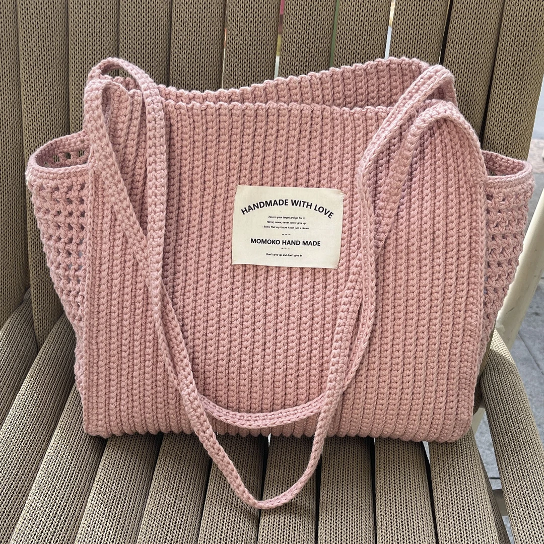 木棉线网格托特包材料包送图解钩针视频教程DIY毛线空心棉线包包