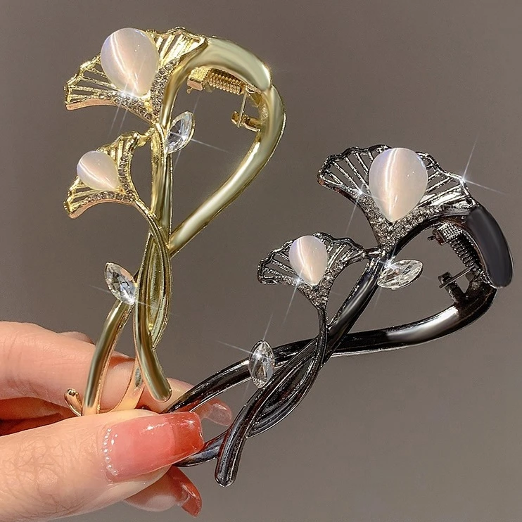 猫眼石发夹女半扎发头饰高级感青蛙扣后脑勺盘发一字夹子发卡发饰