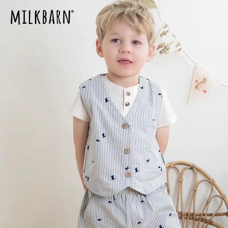 Milkbarn2025春夏新品儿童马甲背心无袖外套男女童童装宝宝上衣