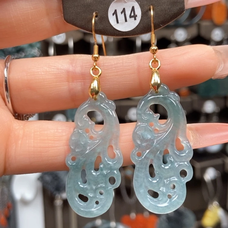 【闪购商品】翡翠耳饰银S925镀金镶嵌