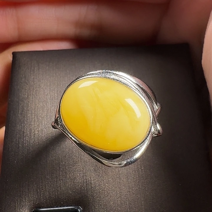 蜜蜡银S925镶嵌戒指戒指