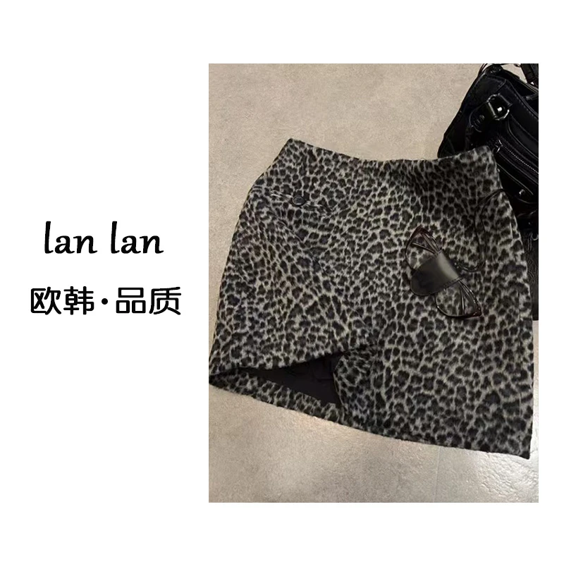 lanlan-冬上新【灰豹纹短裙】韩版气质显瘦灰豹纹短裙百搭冬款