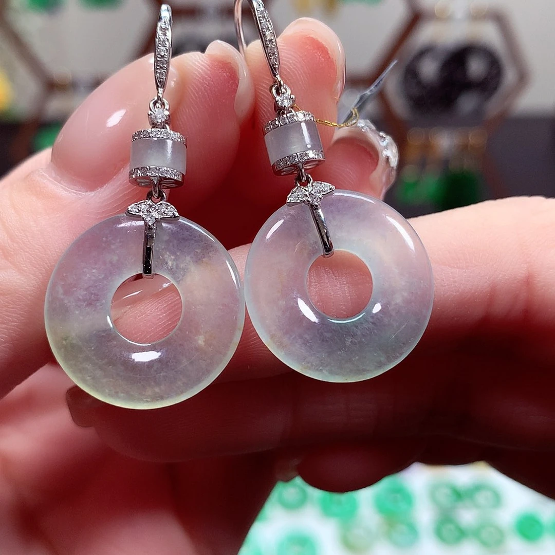 翡翠耳饰18K金镶嵌天然翡翠