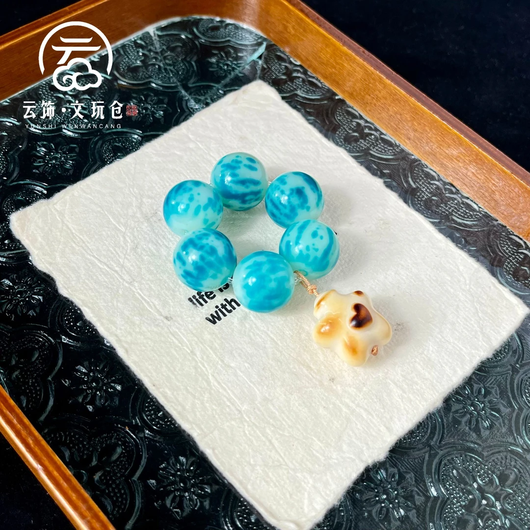 卧雪17-18mm 菩提根蓝色瓜纹圆珠手捻 CP023-1360