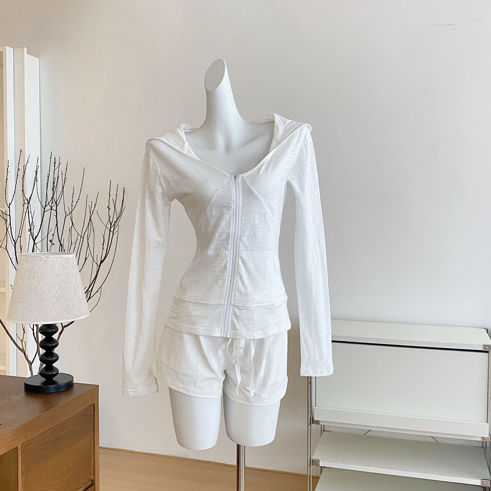 新款竹节棉上衣时尚气质短裤套装修身显瘦休闲外套短裤套装