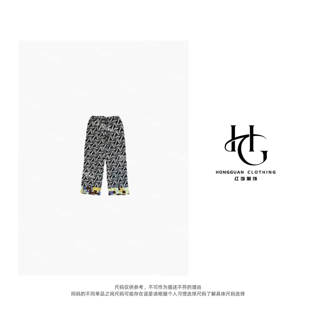 H·G【清凉裤】3526  新款时尚印花腰果花纹小众抽绳休闲裤