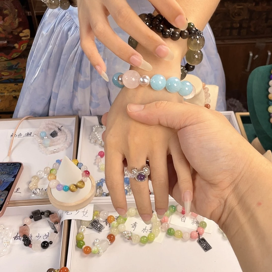 水晶手链银S925镀金镶嵌