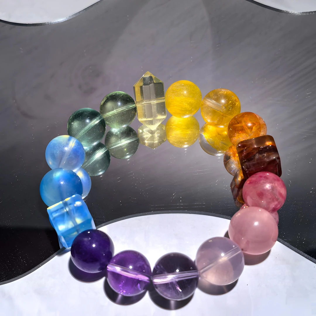 【天然水晶】彩虹多宝水晶手链 可爱甜美风 百搭 时尚