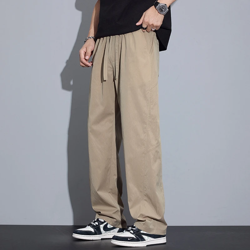 Kuvine潮牌2025春夏新款休闲裤男宽松莱赛尔松紧腰速干卡其男裤子