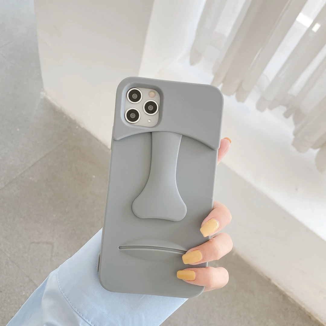 苹果|小众高级感灰色立体复活岛石像适用iPhone17-6硅胶手机壳