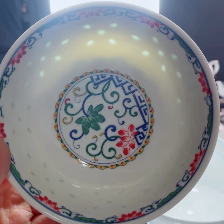 青花玲珑6寸面碗荷花