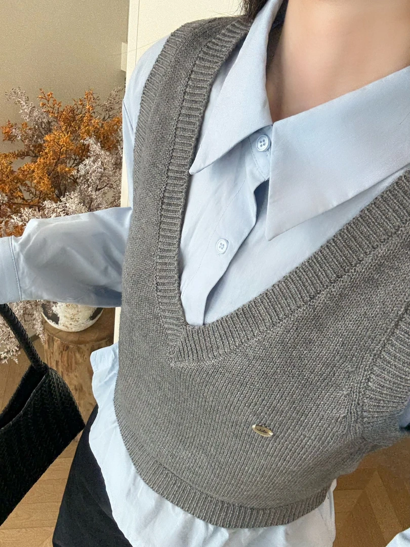 【Niche Young】韩系气质洋气POLO领坎肩假两件针织衫Y6538