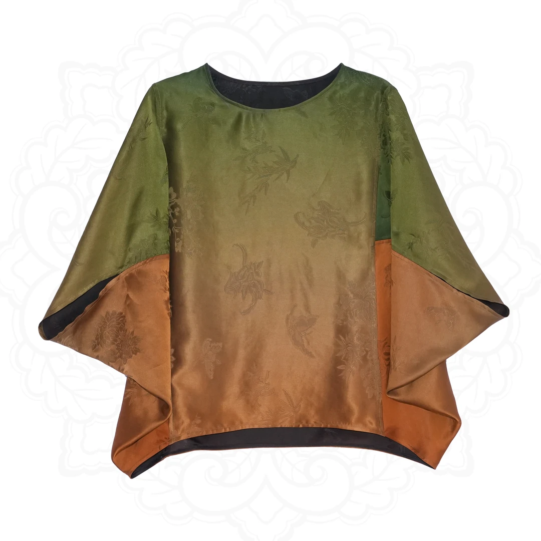 【枳夏】QY10077 香云纱时尚渐变宽松上衣