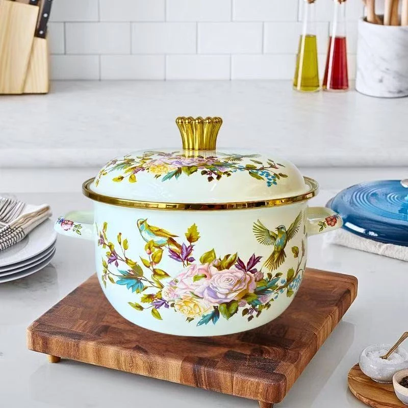 花鸟琳琅锅汤锅 双耳家用泡面精致煮锅