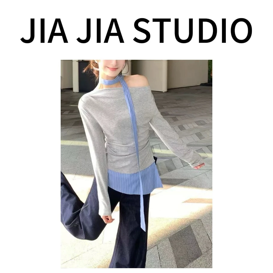 嘉嘉推荐#2616【春夏款】韩系风甜美辣妹风条纹拼接打底
