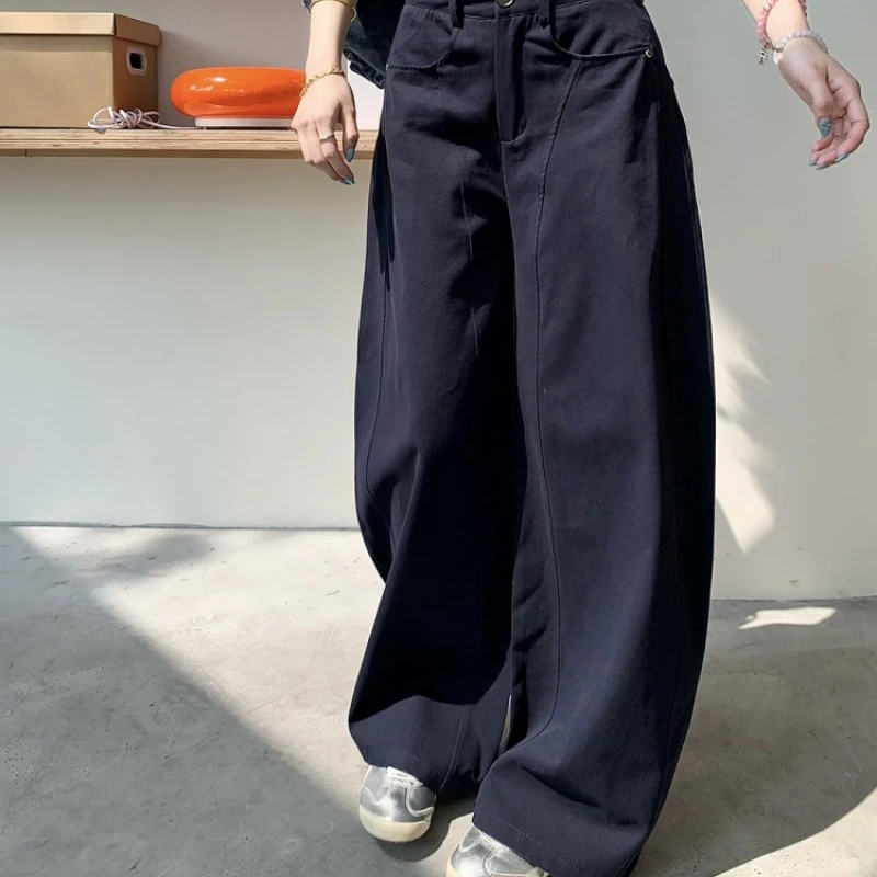 韩系高腰显瘦弯刀休闲裤2025冬季新款宽松百高小个女士直筒工装裤