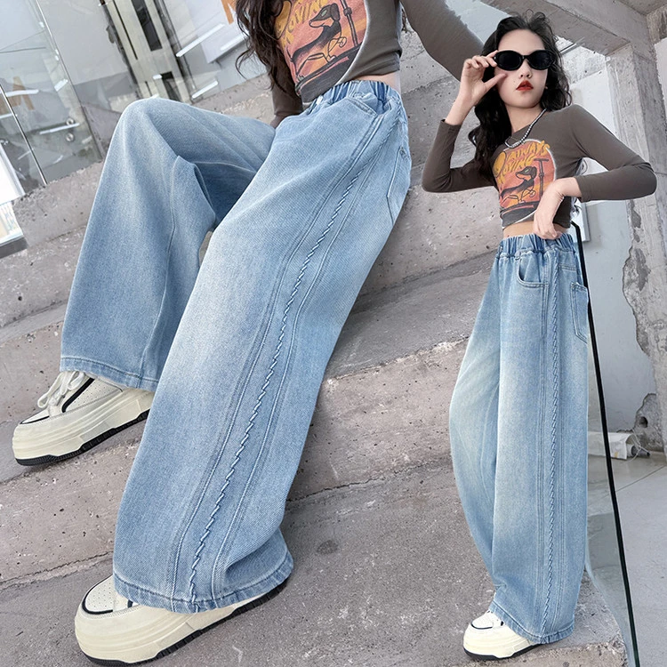 女童牛仔裤春秋款2025新款儿童洋气时髦直筒裤中大童休闲阔腿裤子