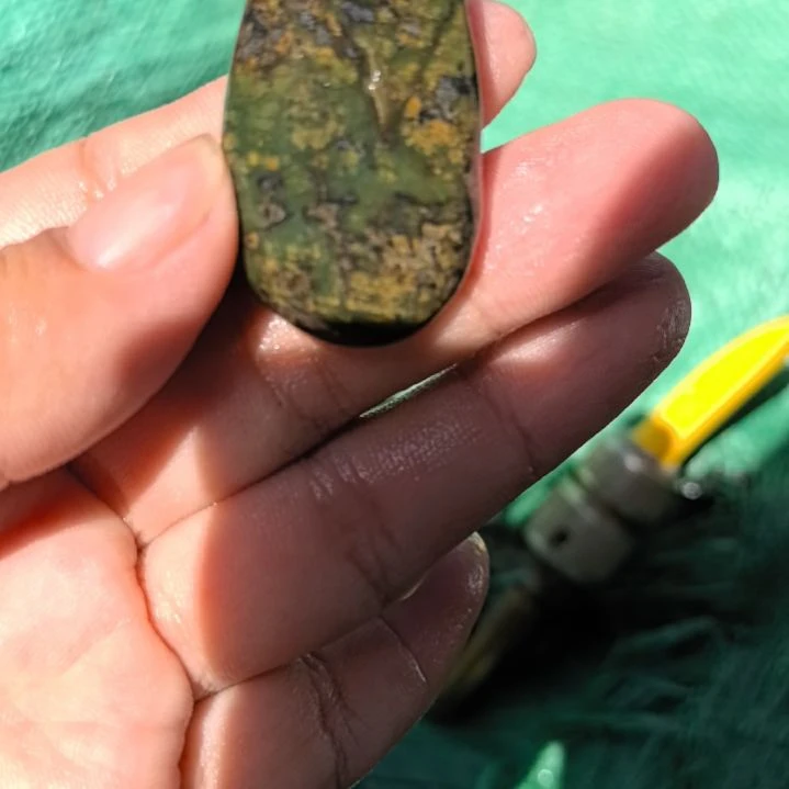 绿***山有机玻璃藏玉药王石原石手把件一个