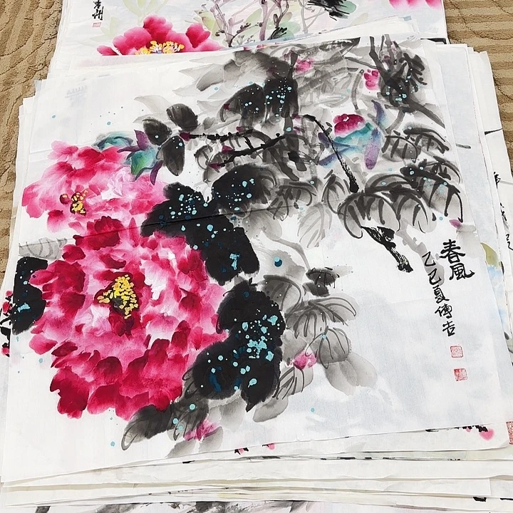 国画花鸟等图案四尺斗