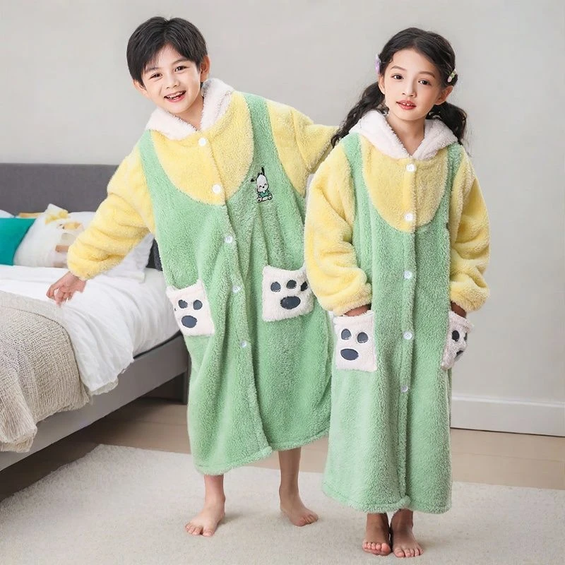 儿童睡衣珊瑚绒秋冬季帕恰狗加厚睡袍可爱加绒小童可外家居服浴袍