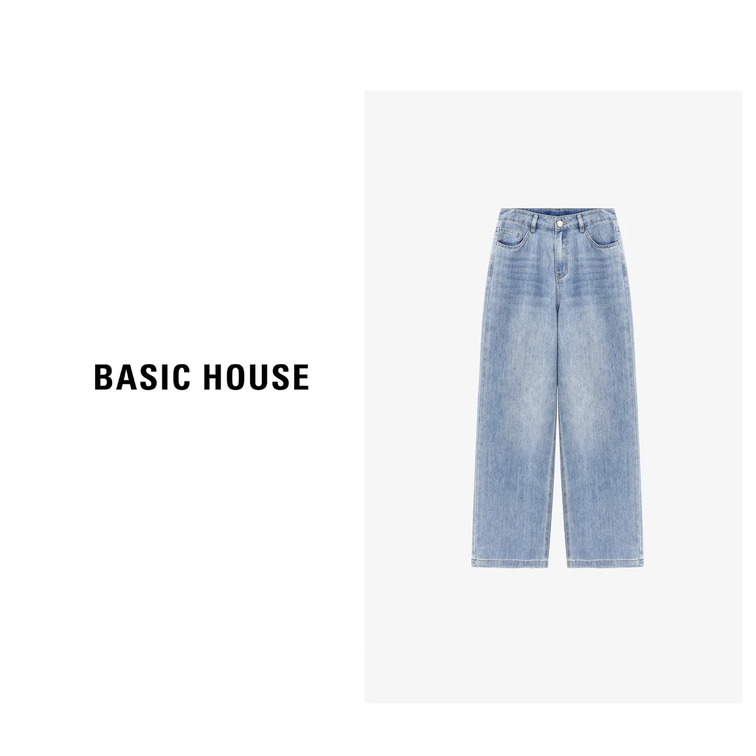 Basic House/百家好夏季高腰宽松休闲裤水洗牛仔裤-B0625B5GVE2