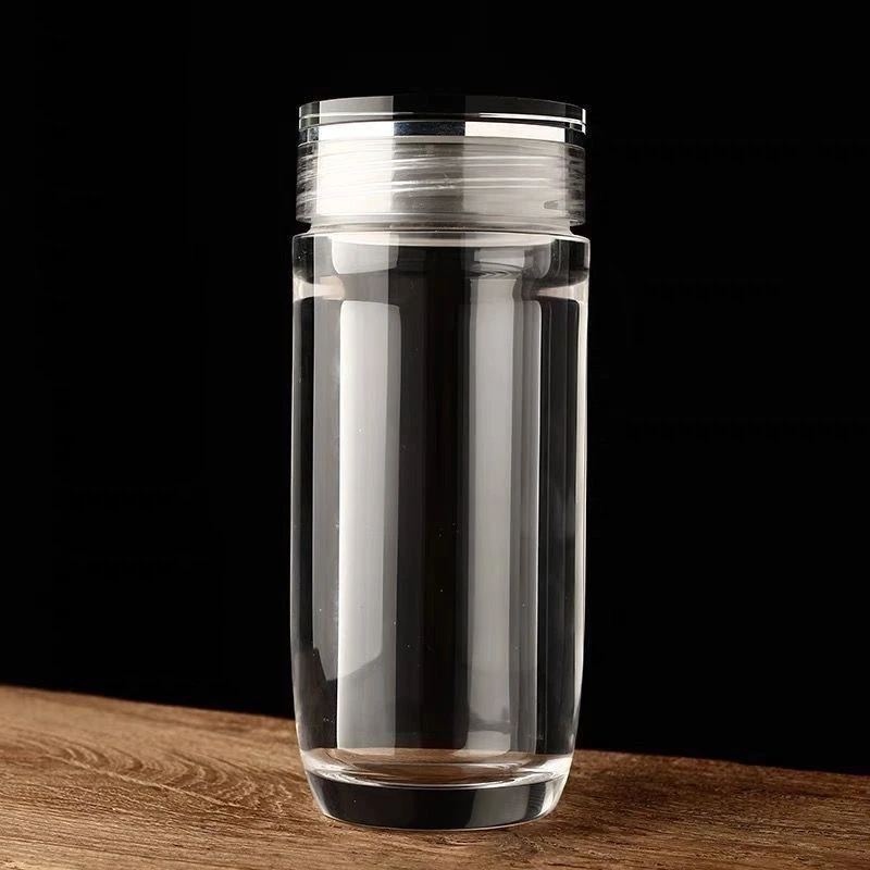 东海原石水晶玻璃杯杯子鹅蛋杯带盖加厚密封茶杯便携式办公车载杯