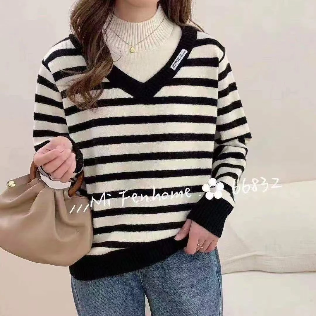 777-【黑色V领假二件】高级感气质针织女毛衣