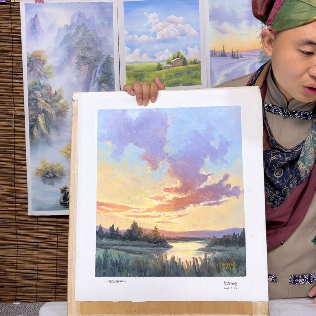 油画行路人小院绘画作品竞拍