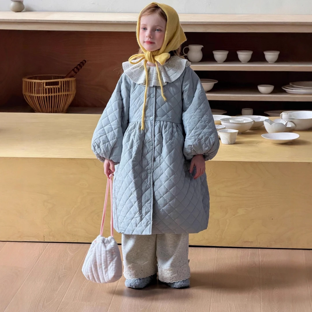 女童棉服连衣裙2025冬季新款韩版儿童长款棉衣宝宝加厚夹棉外套