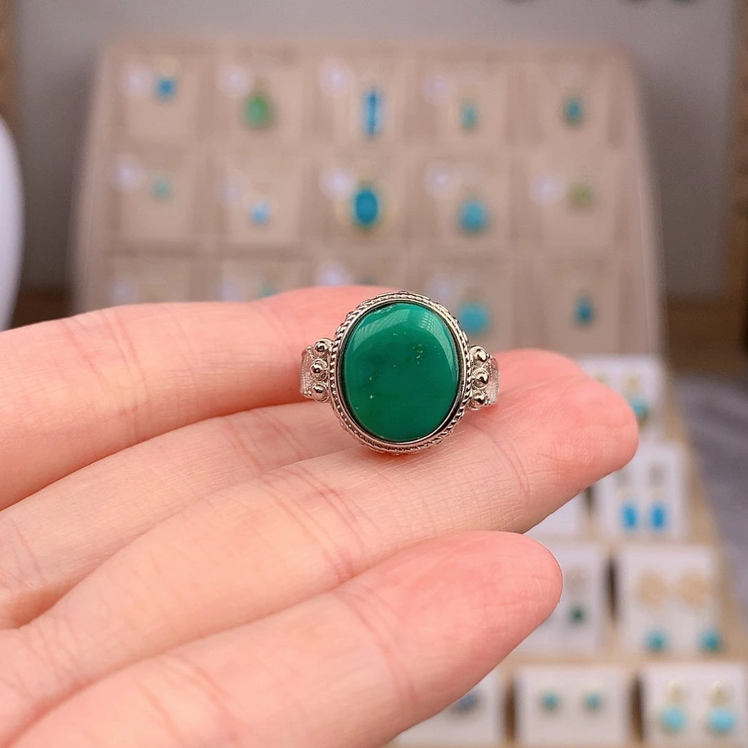 绿松石银S925镶嵌戒指