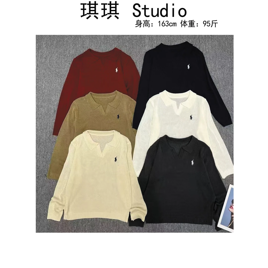 《琪琪家》夏季新款重工设计感翻边v领刺绣小马长袖减龄上衣705-S