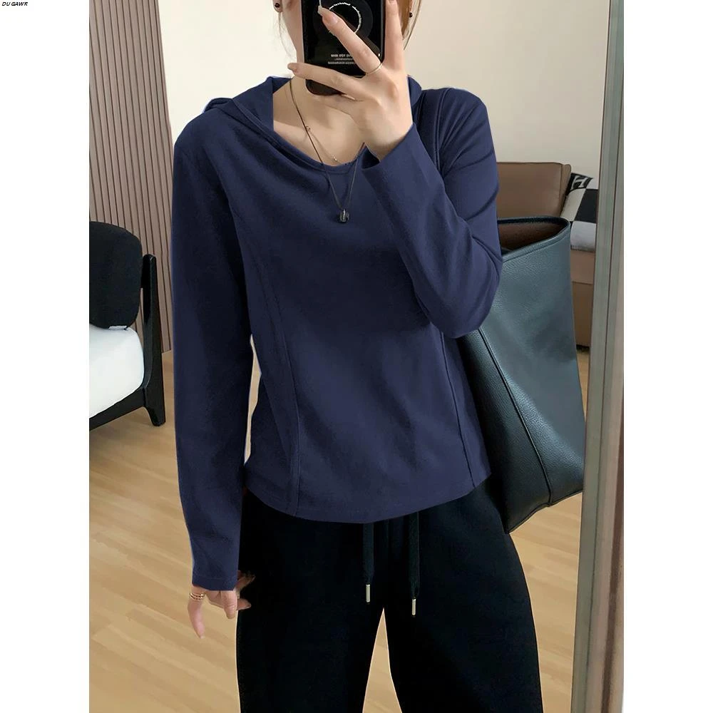 大码胖mm连帽长袖打底衫T恤春秋季新款宽松显瘦百搭减龄气质上衣