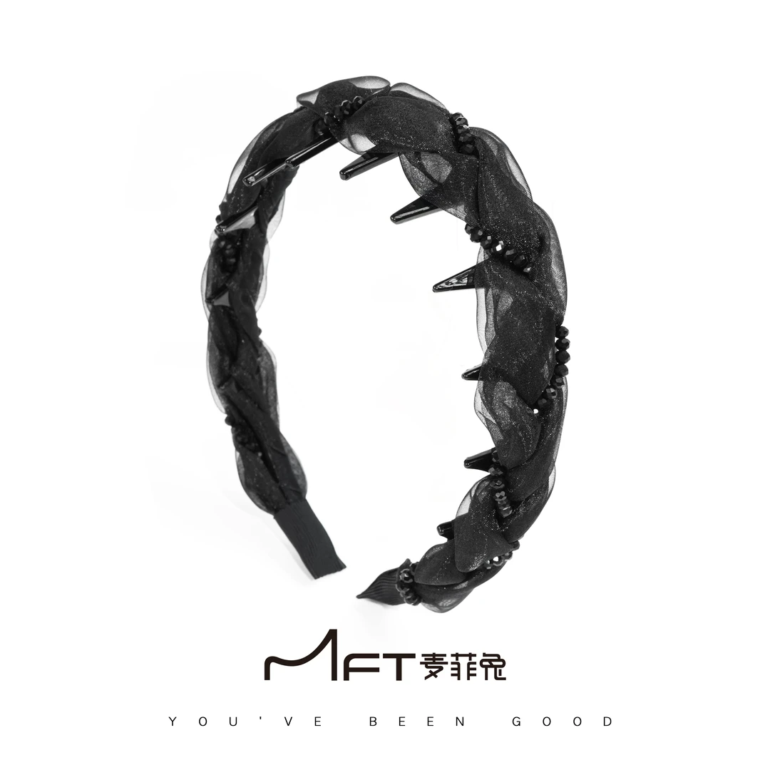 【云间微光发箍】黑通勤串珠缠绕薄纱高颅顶发饰波浪