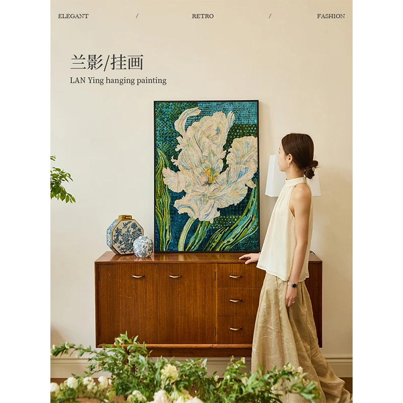蜡笔派兰影挂画中古风高级氛围感客厅装饰画挂毯画边柜艺术画