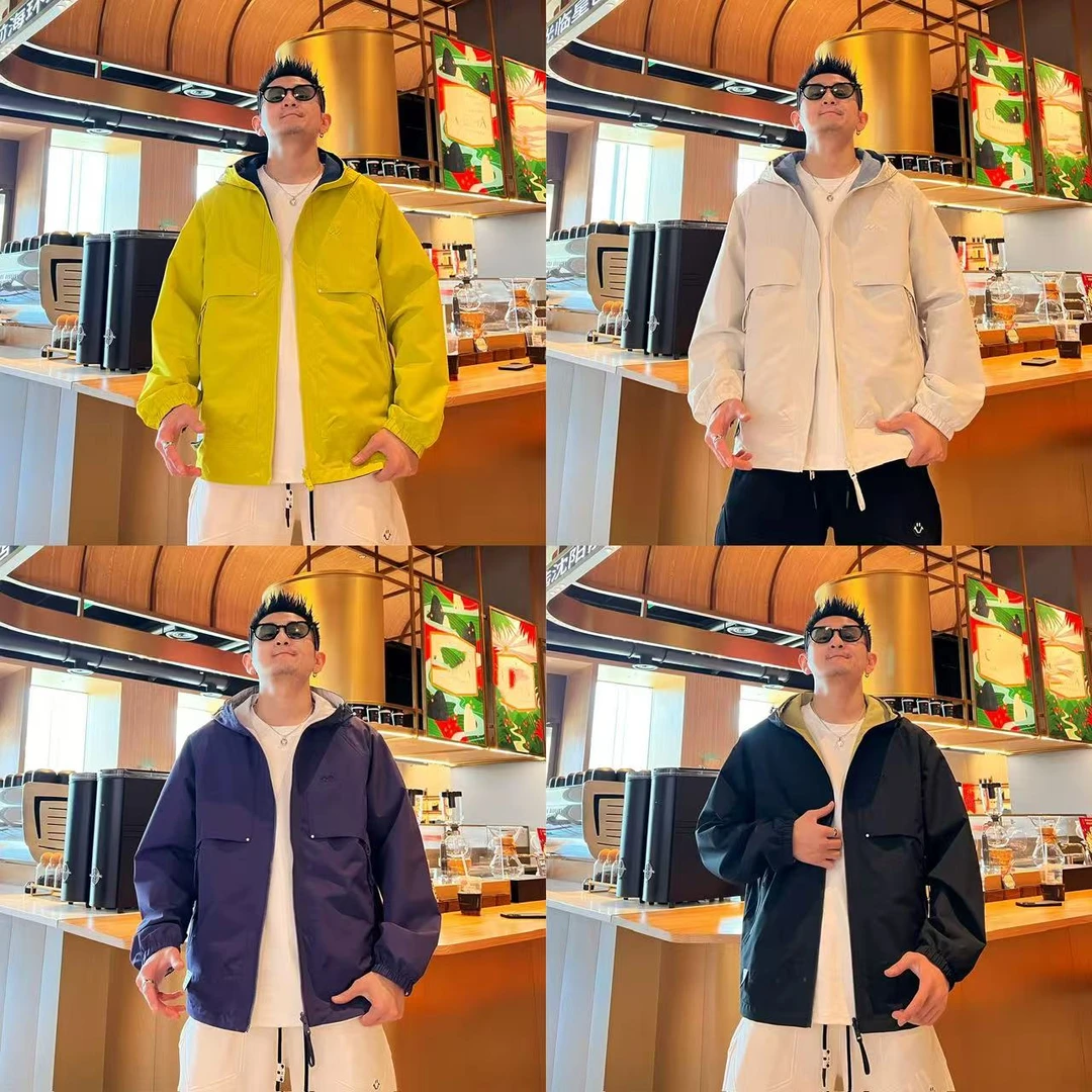 户外休闲运动高级感纯色双面穿搭拉链口袋高街连帽情侣款夹克衫