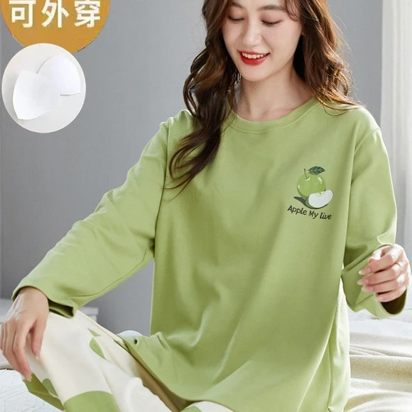 无印良品联名赞踏带胸垫一体睡衣女士春秋季长袖长裤甜美休闲可外