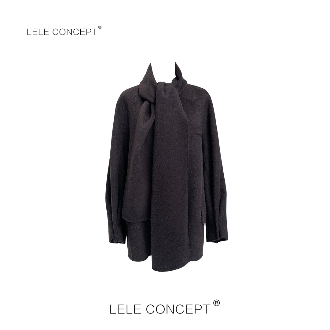 LELE CONCEPT丨【如一】都市气质高级设计款围巾收袖短款大衣D0104
