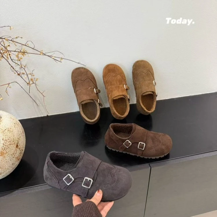 【高品质】2025新款冬季时尚百搭学生女士平底加绒保暖棉鞋勃肯鞋