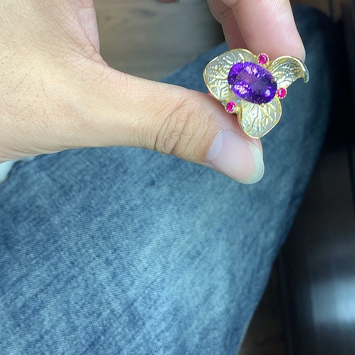 银S925镀金镶嵌戒指水晶