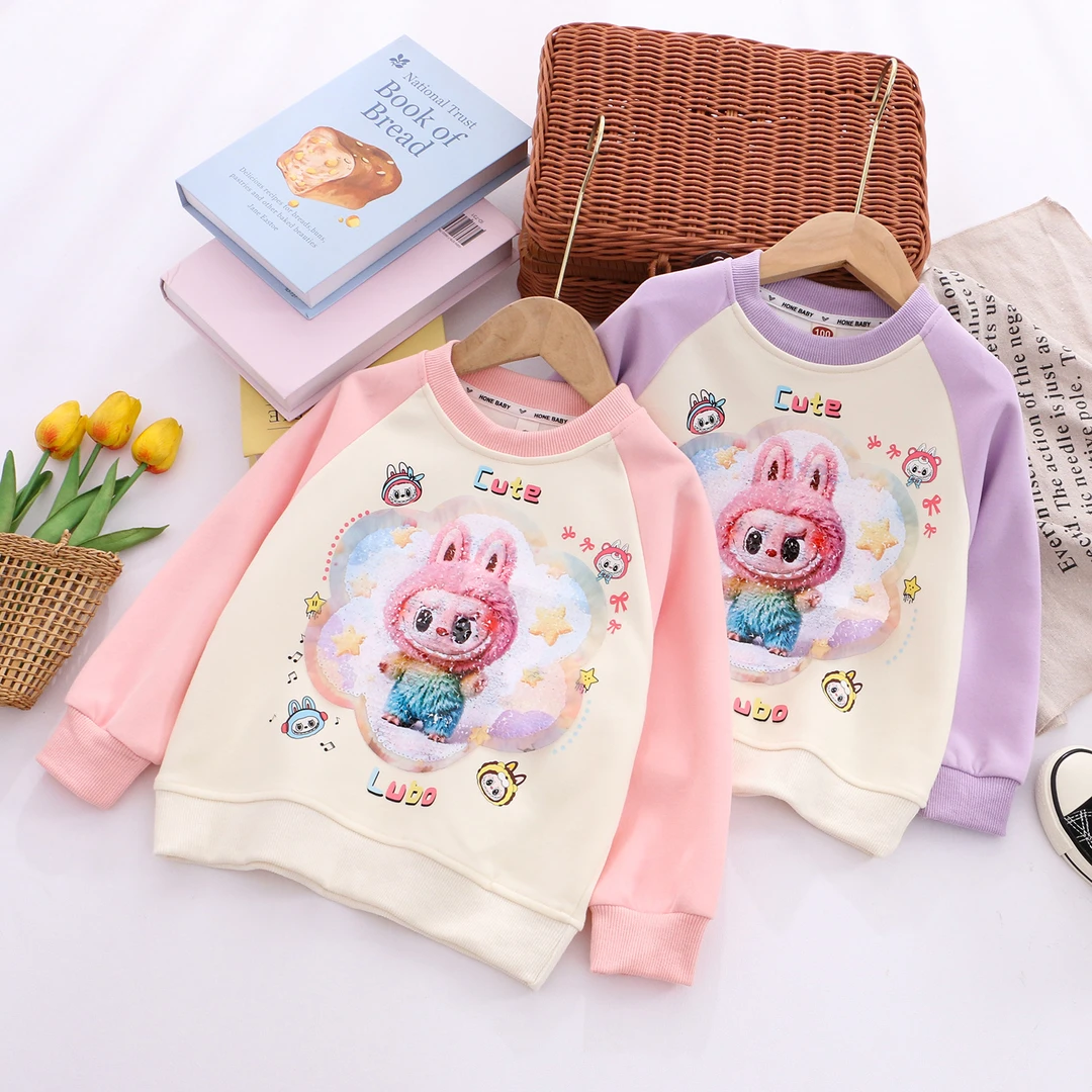 女童变色亮片卫衣秋季新款儿童变脸亮片卫衣秋天撞色插肩袖卫衣