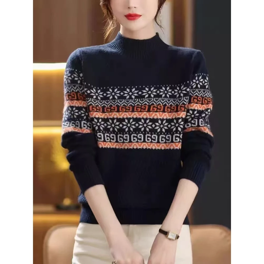 拼色洋气百搭提花半高领针织衫LA CHAPELLE HOMME.QMST202.QM乔